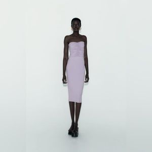 NWT ZARA SWEETHEART NECKLINE DRAPED FITTED DRESS